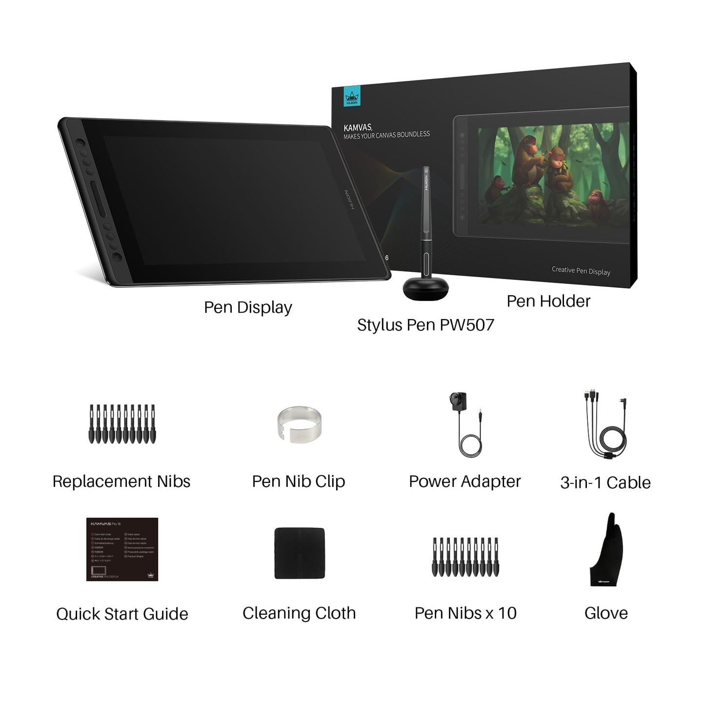HUION KAMVAS Pro 16 Graphics Drawing Tablet with Screen Full-Laminated Graphics Monitor with Battery-Free Stylus Tilt 8192 Pen Pressure 6 Hot Keys Touch Bar - 15.6inch Graphic Tablet for PC/MAC/Linux