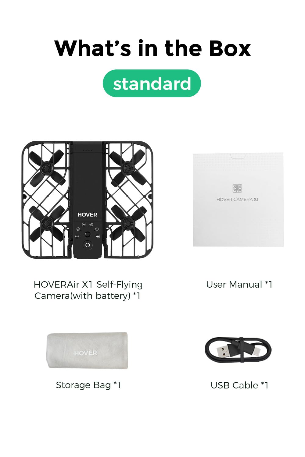 HOVERAir X1 Drone with Camera, Self-Flying Camera Drone with Follow Me Mode, Foldable Mini Drone with HDR Video Capture, Palm Takeoff, Intelligent Flight Paths, Hands-Free Control Black (Standard)