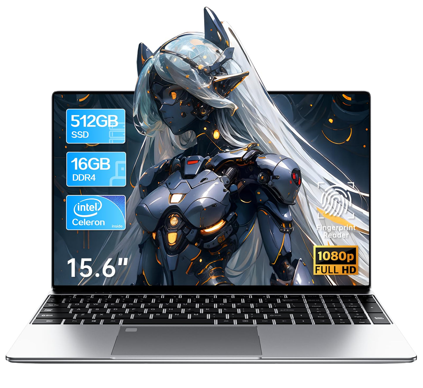 AIERXUAN 15.6" FHD IPS Laptop Computer, Windows 11 Laptops with 16GB RAM 512GB 4 Cores N5095, Fingerprint, Backlit Keyboard, Wi-Fi 5, BT4.2, Numpad, for Business and Students