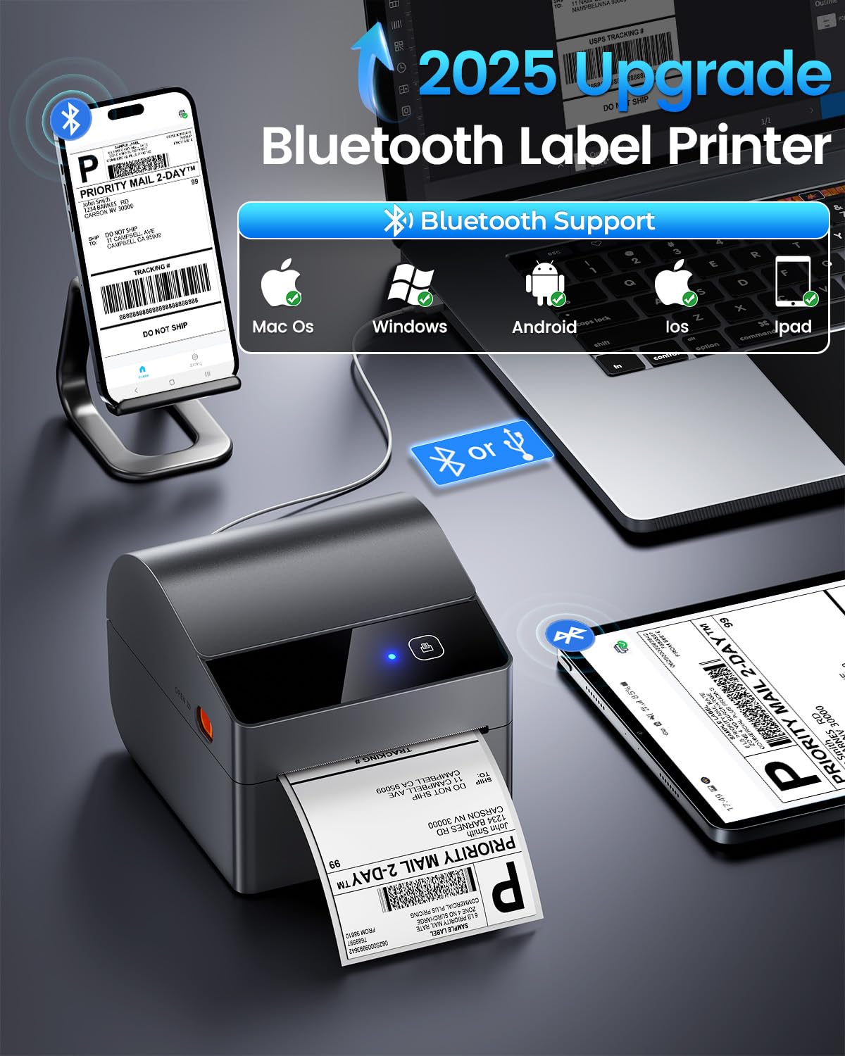 ASprink Bluetooth Shipping Label Printer 4x6, 2025 Upgraded Thermal Label Printer with Built-in Paper Bin, Thermal Printers for Small Business & Shipping Packages, Compatible with Amazon, Ebay, USPS
