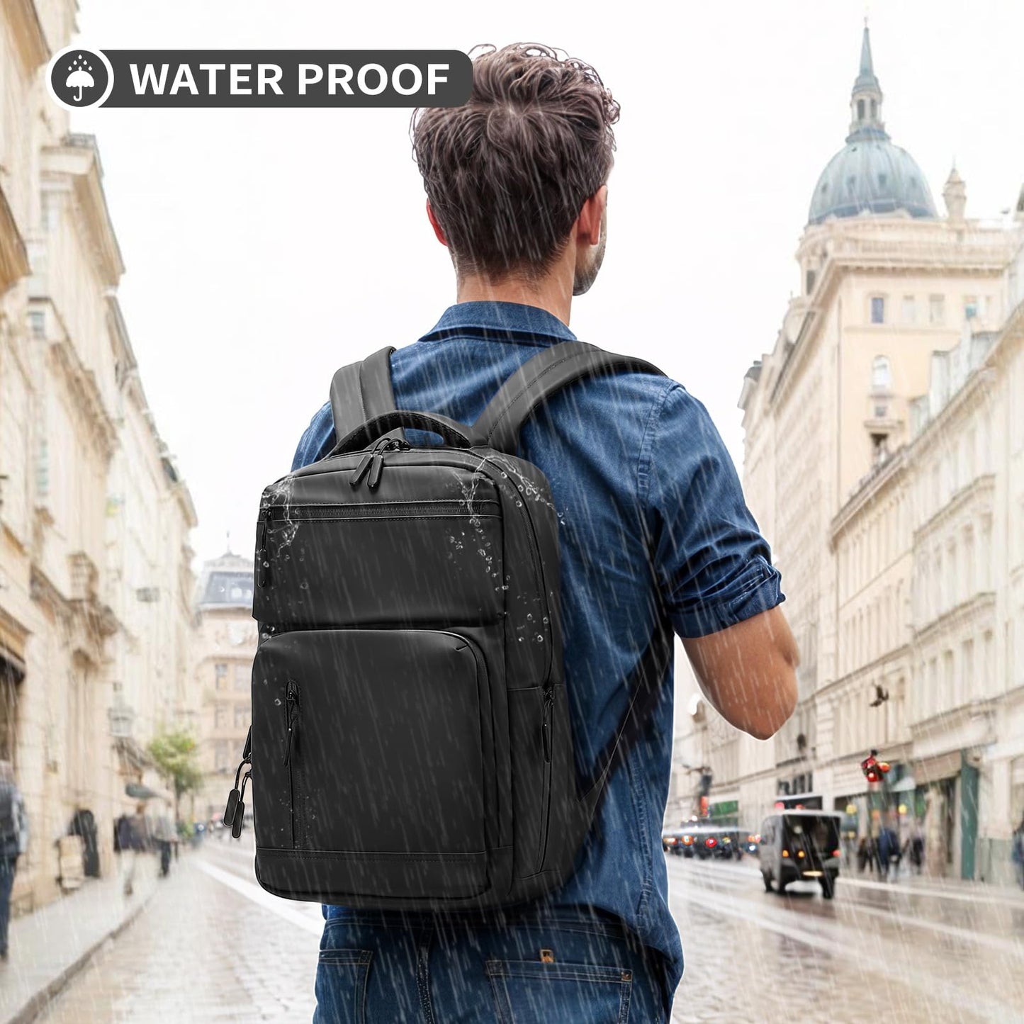SUIKIHUM Waterproof Laptop Backpack for Men & Women, Flight Approved Anti-Theft Daypack with 15.6-inch Laptop Sleeve (Black)
