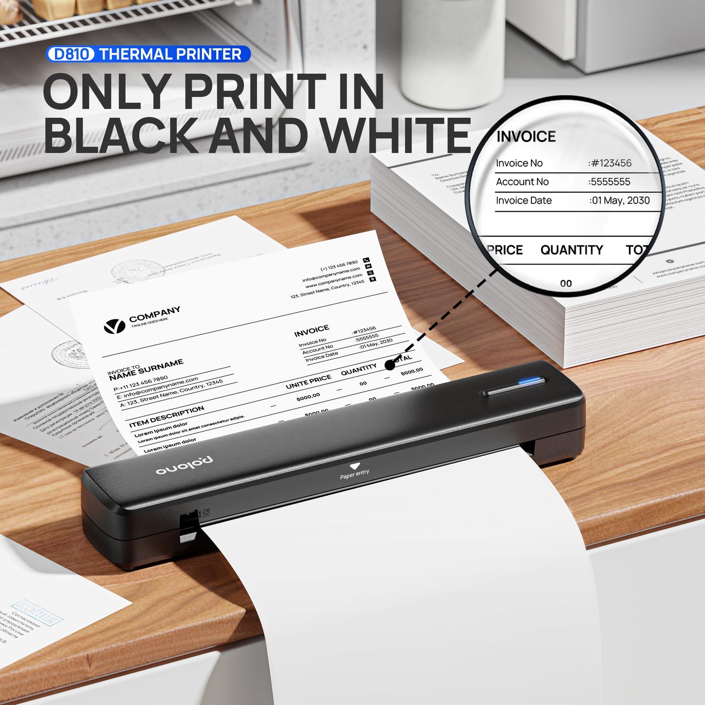 🖨️ Impresora térmica portátil POLONO D810 – Sin tinta, inalámbrica y lista para viajar