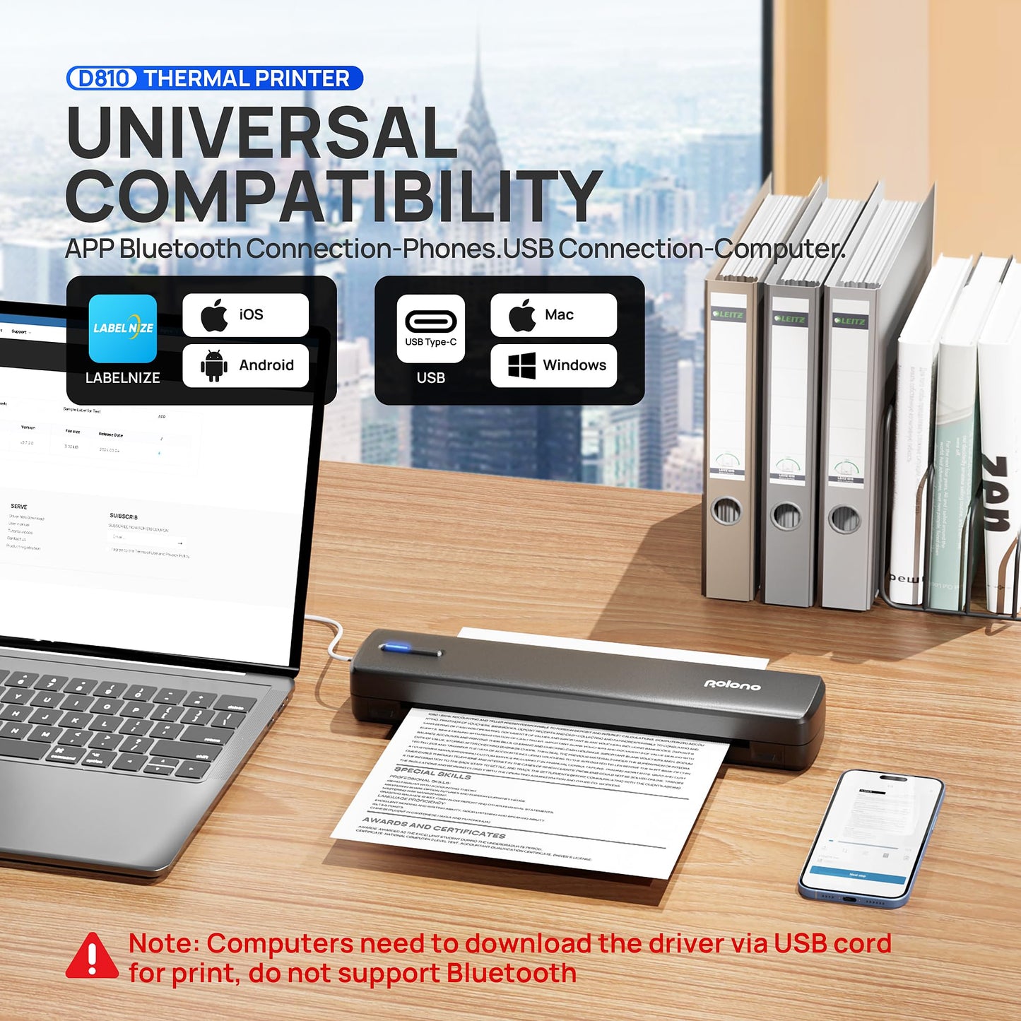 🖨️ Impresora térmica portátil POLONO D810 – Sin tinta, inalámbrica y lista para viajar