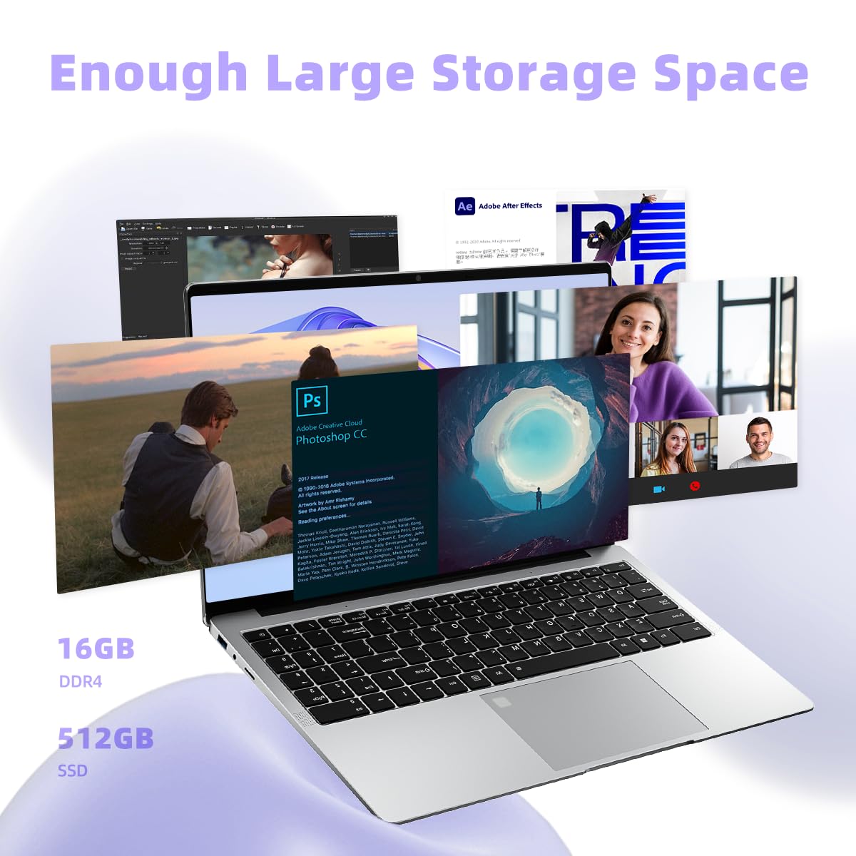 AIERXUAN 15.6" FHD IPS Laptop Computer, Windows 11 Laptops with 16GB RAM 512GB 4 Cores N5095, Fingerprint, Backlit Keyboard, Wi-Fi 5, BT4.2, Numpad, for Business and Students