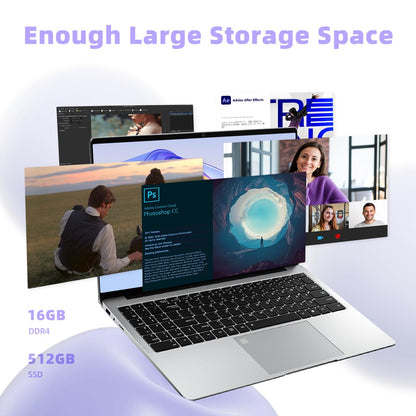 AIERXUAN 15.6" FHD IPS Laptop Computer, Windows 11 Laptops with 16GB RAM 512GB 4 Cores N5095, Fingerprint, Backlit Keyboard, Wi-Fi 5, BT4.2, Numpad, for Business and Students