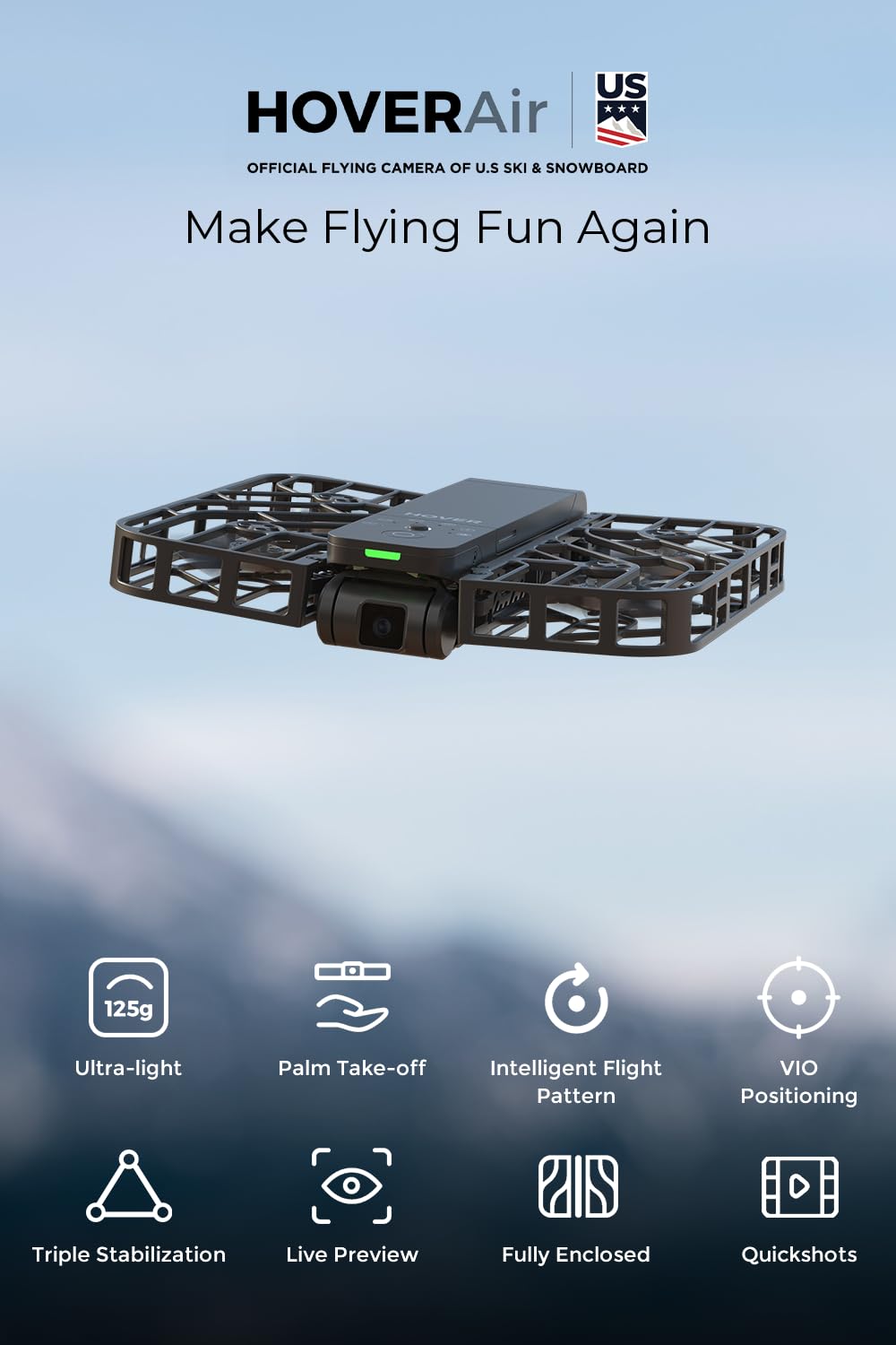 HOVERAir X1 Drone with Camera, Self-Flying Camera Drone with Follow Me Mode, Foldable Mini Drone with HDR Video Capture, Palm Takeoff, Intelligent Flight Paths, Hands-Free Control Black (Standard)