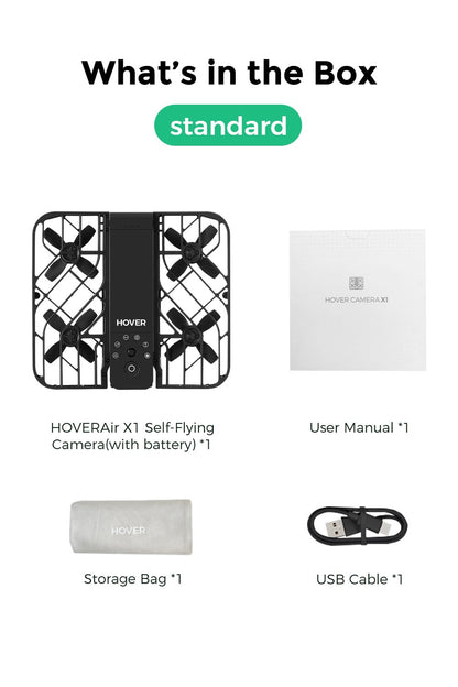 HOVERAir X1 Drone with Camera, Self-Flying Camera Drone with Follow Me Mode, Foldable Mini Drone with HDR Video Capture, Palm Takeoff, Intelligent Flight Paths, Hands-Free Control Black (Standard)