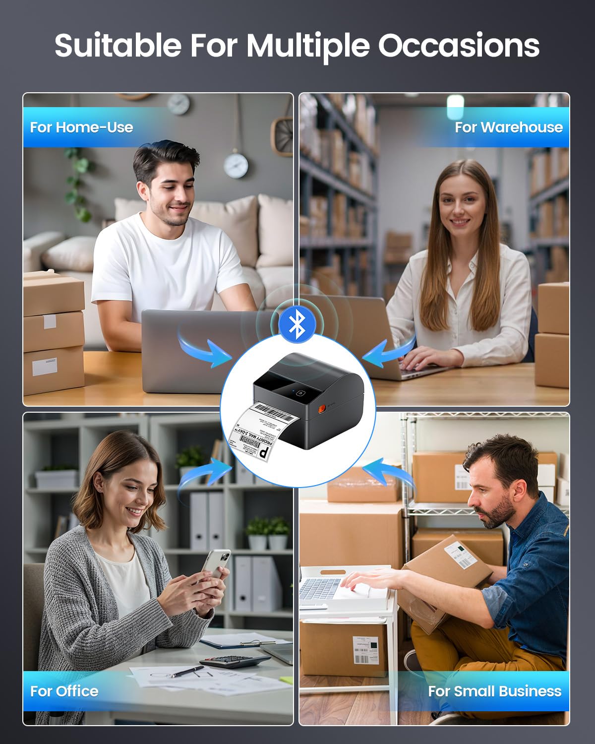 ASprink Bluetooth Shipping Label Printer 4x6, 2025 Upgraded Thermal Label Printer with Built-in Paper Bin, Thermal Printers for Small Business & Shipping Packages, Compatible with Amazon, Ebay, USPS