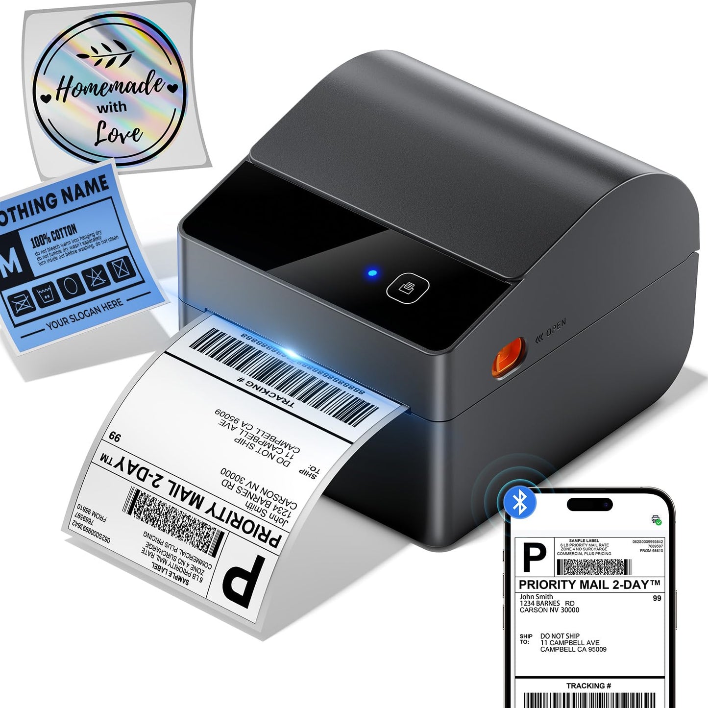 ASprink Bluetooth Shipping Label Printer 4x6, 2025 Upgraded Thermal Label Printer with Built-in Paper Bin, Thermal Printers for Small Business & Shipping Packages, Compatible with Amazon, Ebay, USPS