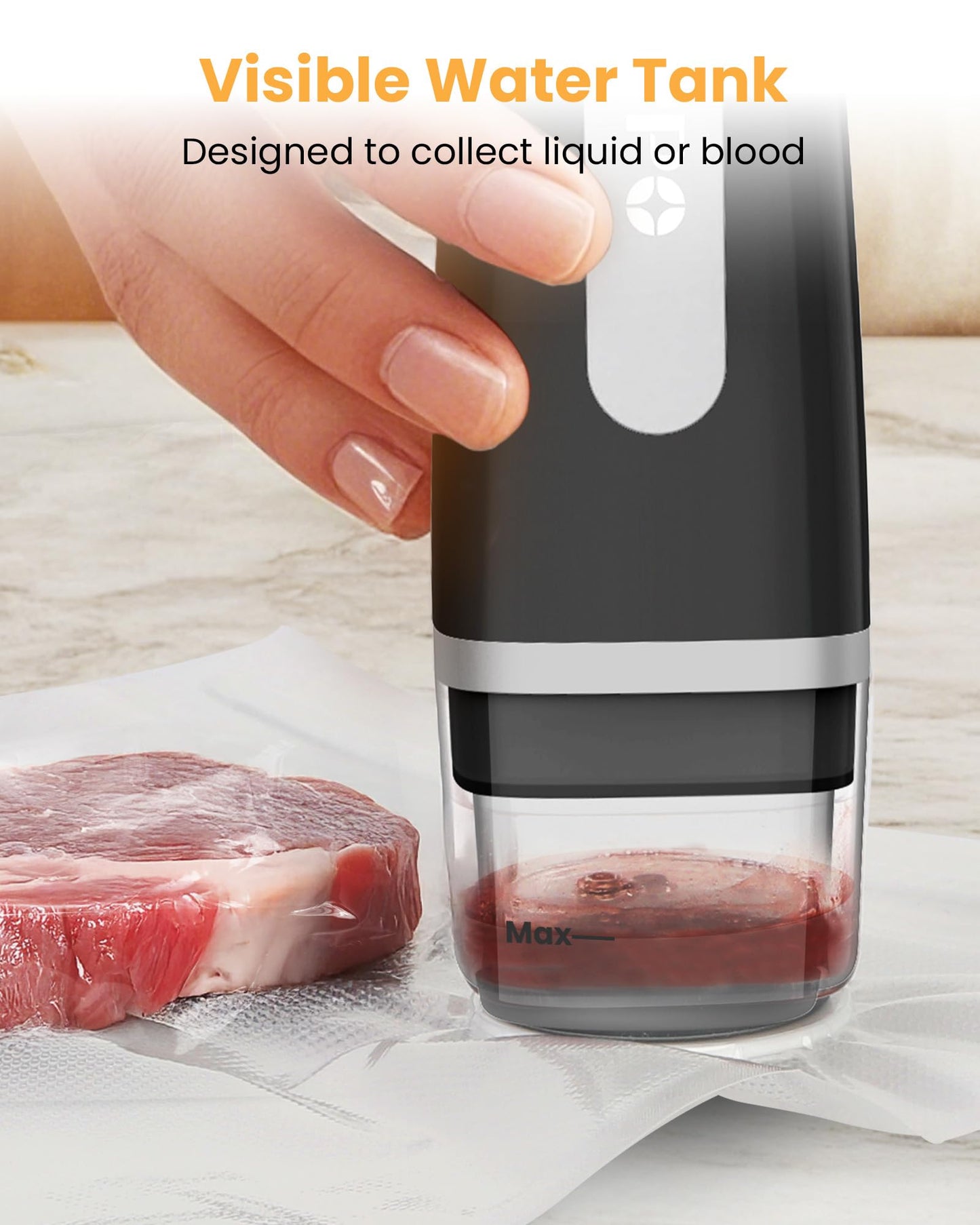 FEPPO Vacuum Sealer for Food with Visible Water Tank, Handheld Saver Compact Vacuum Sealer Machine with 30 Reusable Bags for 6X Preservation & Fresh, Black