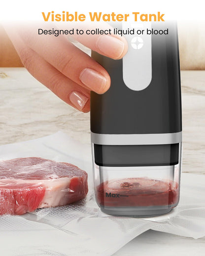 FEPPO Vacuum Sealer for Food with Visible Water Tank, Handheld Saver Compact Vacuum Sealer Machine with 30 Reusable Bags for 6X Preservation & Fresh, Black