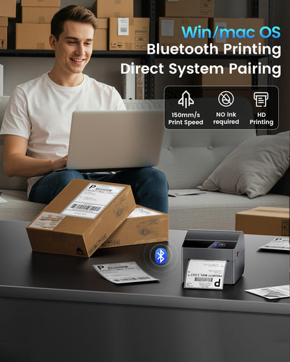 ASprink Bluetooth Shipping Label Printer 4x6, 2025 Upgraded Thermal Label Printer with Built-in Paper Bin, Thermal Printers for Small Business & Shipping Packages, Compatible with Amazon, Ebay, USPS