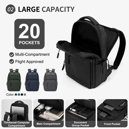 SUIKIHUM Waterproof Laptop Backpack for Men & Women, Flight Approved Anti-Theft Daypack with 15.6-inch Laptop Sleeve (Black)