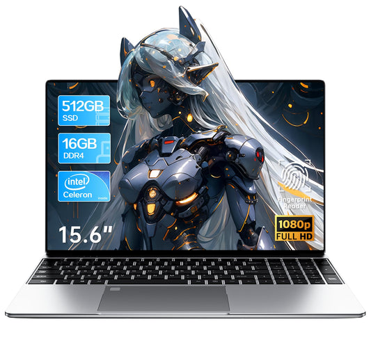 AIERXUAN 15.6" FHD IPS Laptop Computer, Windows 11 Laptops with 16GB RAM 512GB 4 Cores N5095, Fingerprint, Backlit Keyboard, Wi-Fi 5, BT4.2, Numpad, for Business and Students