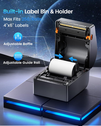 ASprink Bluetooth Shipping Label Printer 4x6, 2025 Upgraded Thermal Label Printer with Built-in Paper Bin, Thermal Printers for Small Business & Shipping Packages, Compatible with Amazon, Ebay, USPS
