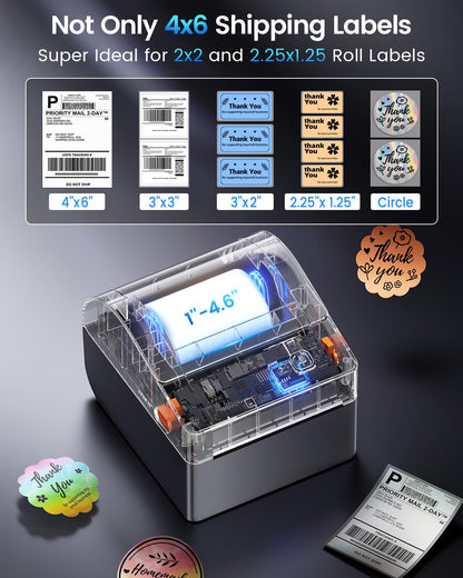 ASprink Bluetooth Shipping Label Printer 4x6, 2025 Upgraded Thermal Label Printer with Built-in Paper Bin, Thermal Printers for Small Business & Shipping Packages, Compatible with Amazon, Ebay, USPS