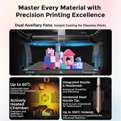 Creality K2 Plus Combo 3D Printer, Multicolor Printing with 16 Colors, 600mm/s High-Speed Printing, Dual AI Cameras for Monitoring, Full-Auto Leveling, Large Build Volume 350×350×350mm