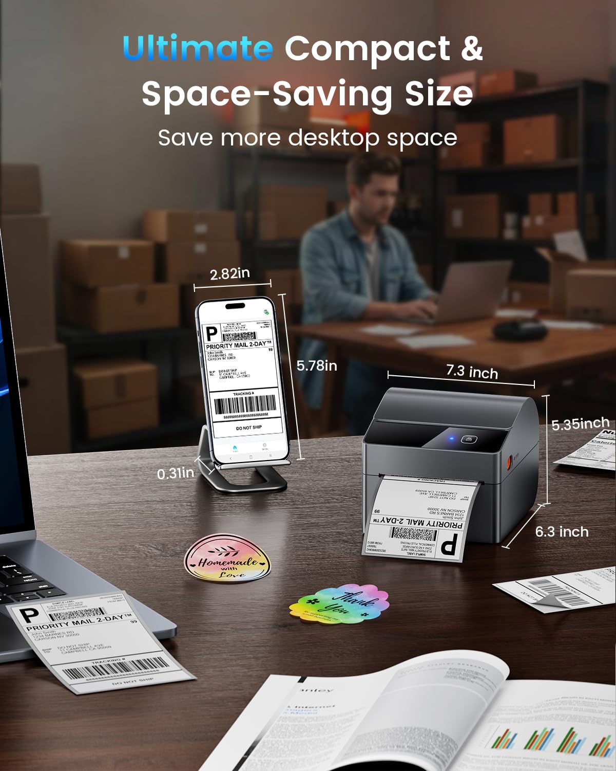 ASprink Bluetooth Shipping Label Printer 4x6, 2025 Upgraded Thermal Label Printer with Built-in Paper Bin, Thermal Printers for Small Business & Shipping Packages, Compatible with Amazon, Ebay, USPS