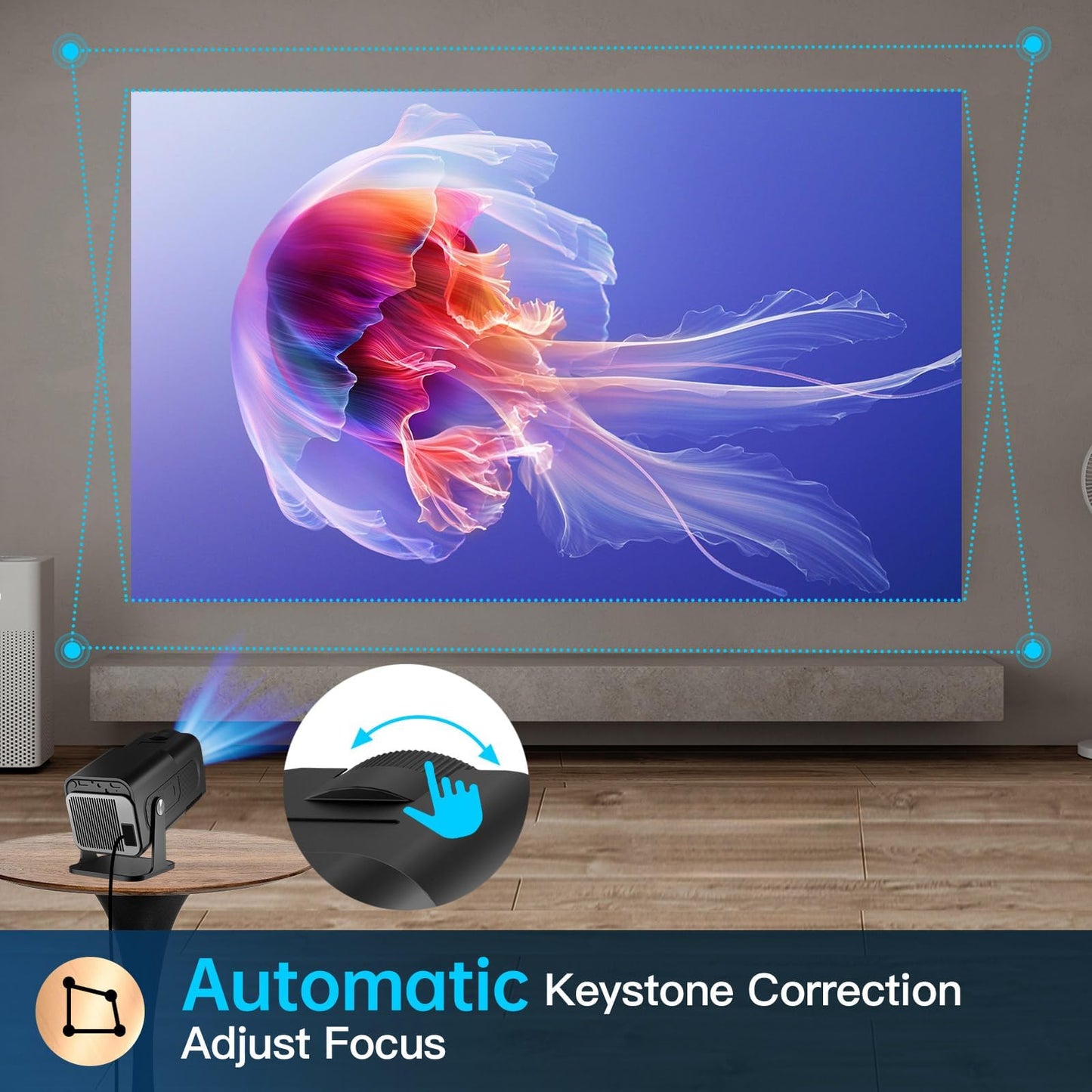 [180°Adjustable Stand]HIPPUS Smart Mini Projector with WiFi and Bluetooth, Full HD 1080P, Auto Keystone, Portable Ceiling Projector,Wifi 6,Android 11.0 (Black)