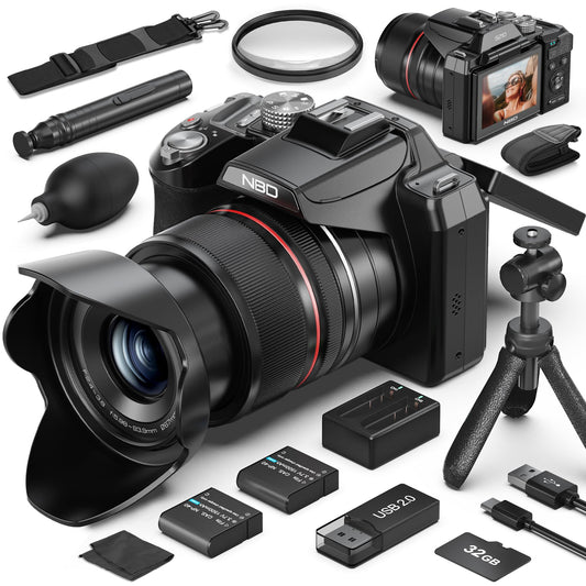 Cameras for Photography - 5K Digital Cameras with 180°Flip Screen, 64MP Vlogging Camera for YouTube, 16X Optical Zoom Shoot Fotograficas, 58mm UV Lens,2 Batteries