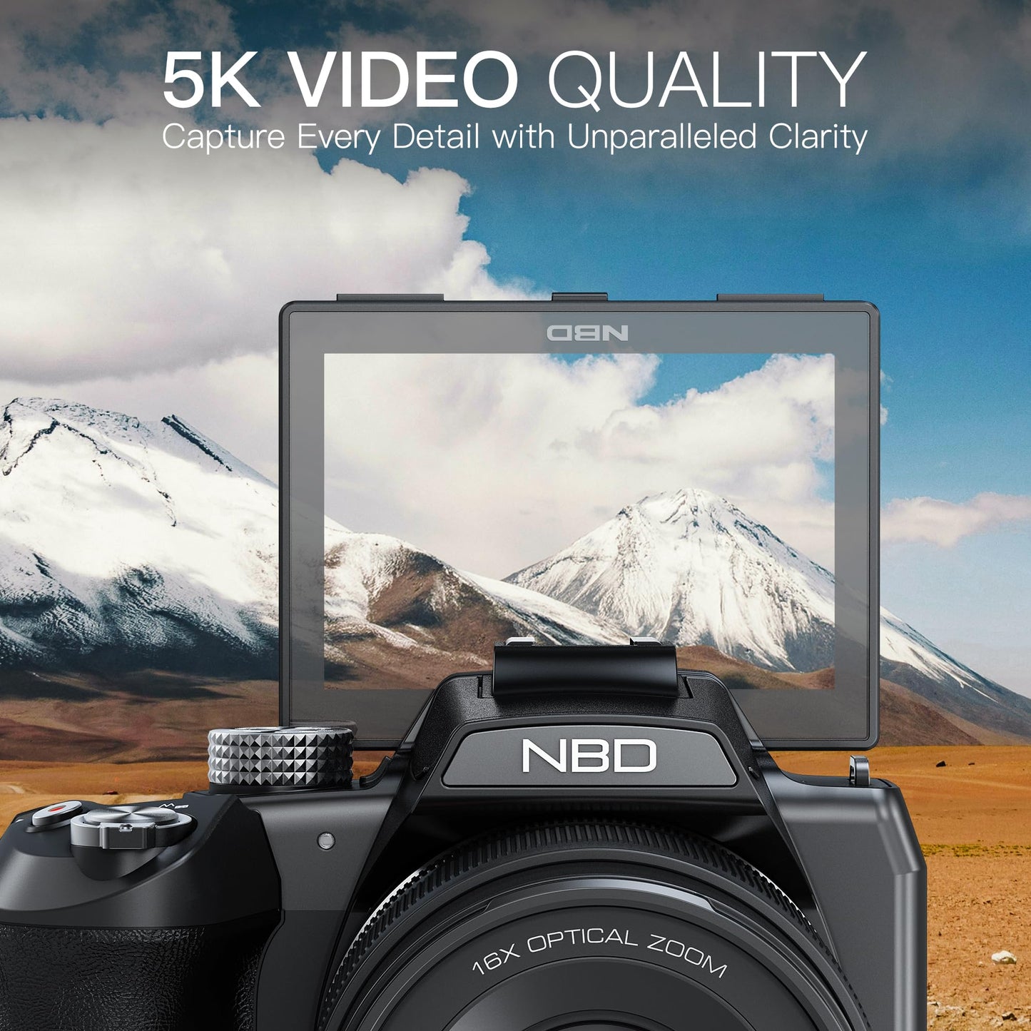 Cameras for Photography - 5K Digital Cameras with 180°Flip Screen, 64MP Vlogging Camera for YouTube, 16X Optical Zoom Shoot Fotograficas, 58mm UV Lens,2 Batteries