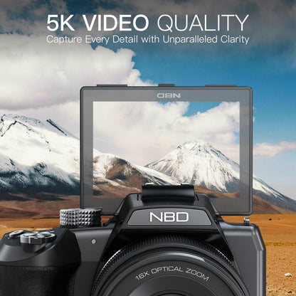 Cameras for Photography - 5K Digital Cameras with 180°Flip Screen, 64MP Vlogging Camera for YouTube, 16X Optical Zoom Shoot Fotograficas, 58mm UV Lens,2 Batteries