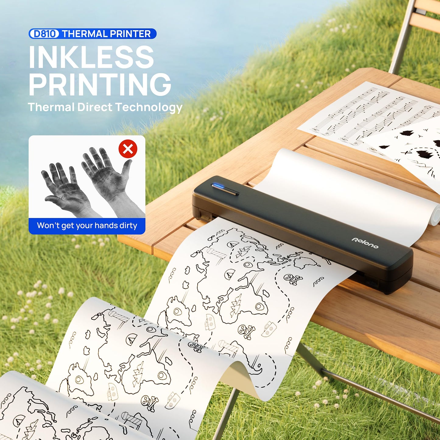 🖨️ Impresora térmica portátil POLONO D810 – Sin tinta, inalámbrica y lista para viajar